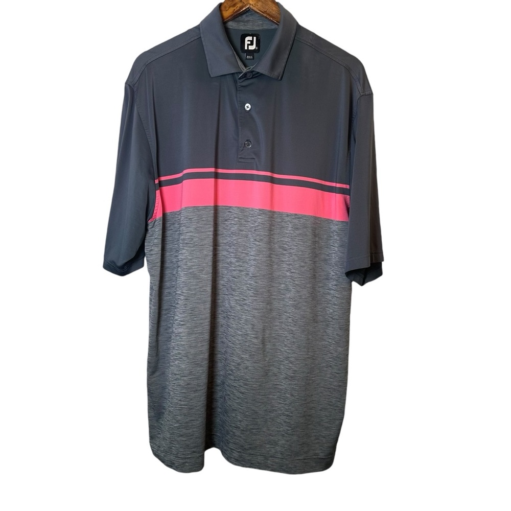 FJ FootJoy Golf Polo Shirt Men’s XL Gray Pink Stripe Preppy